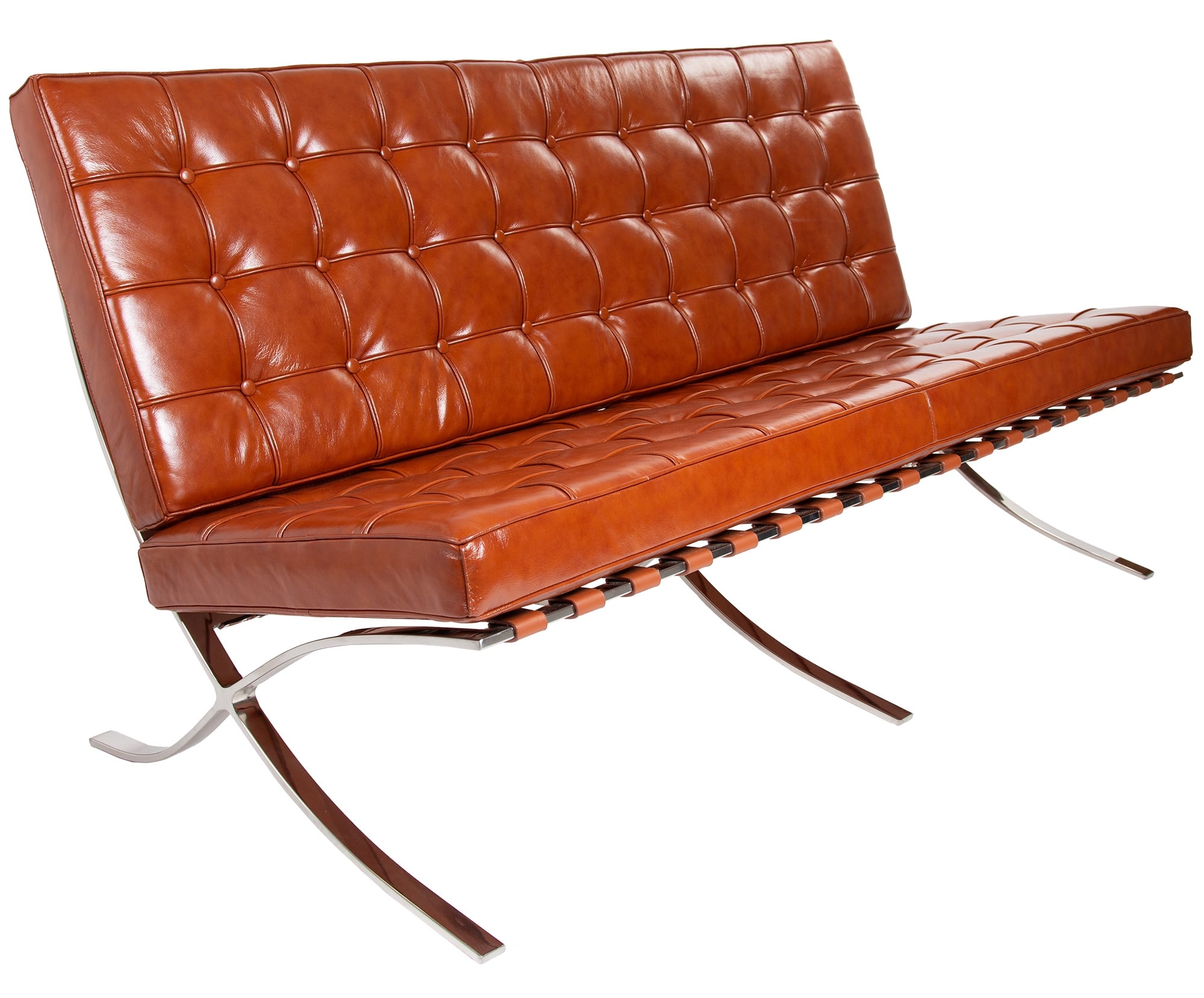 Ludwig Mies vd Rohe style, 2er-Sofa Barcelona Pavillion 2 seat sofa cognac