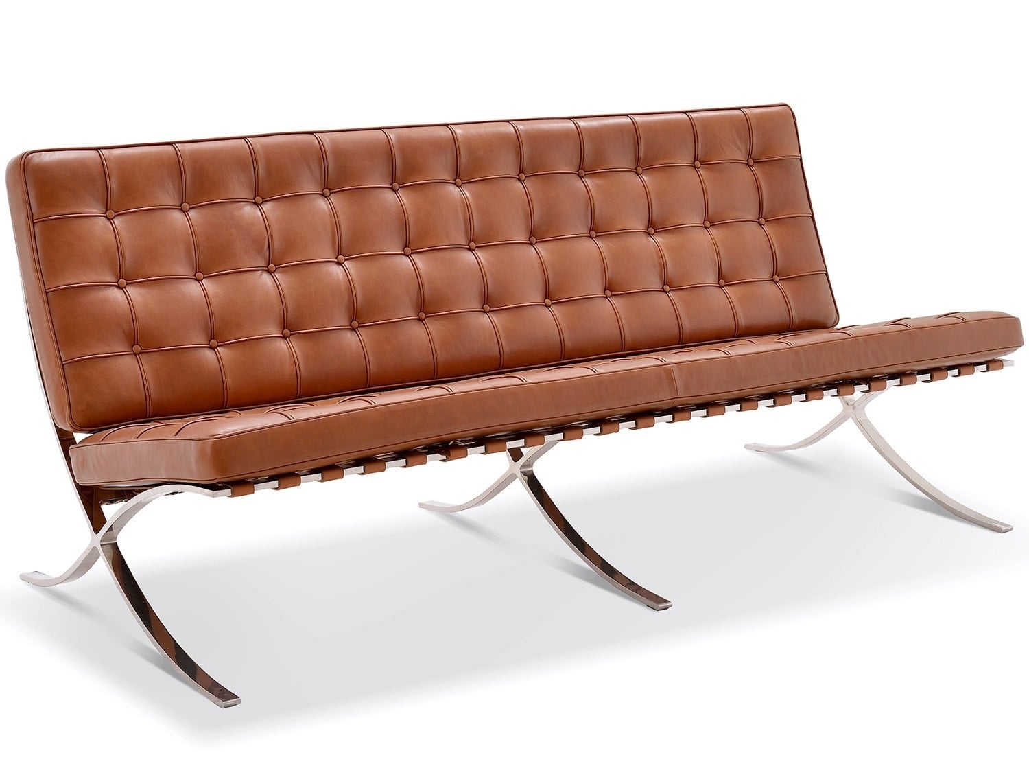 Ludwig Mies vd Rohe style, 3er-Sofa Barcelona Pavillion 3 seat sofa cognac