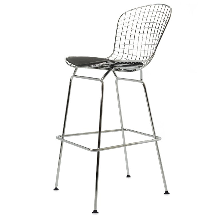 Harry Bertoia style, Barhocker Bertoia Barstool schwarz Leder schwartz