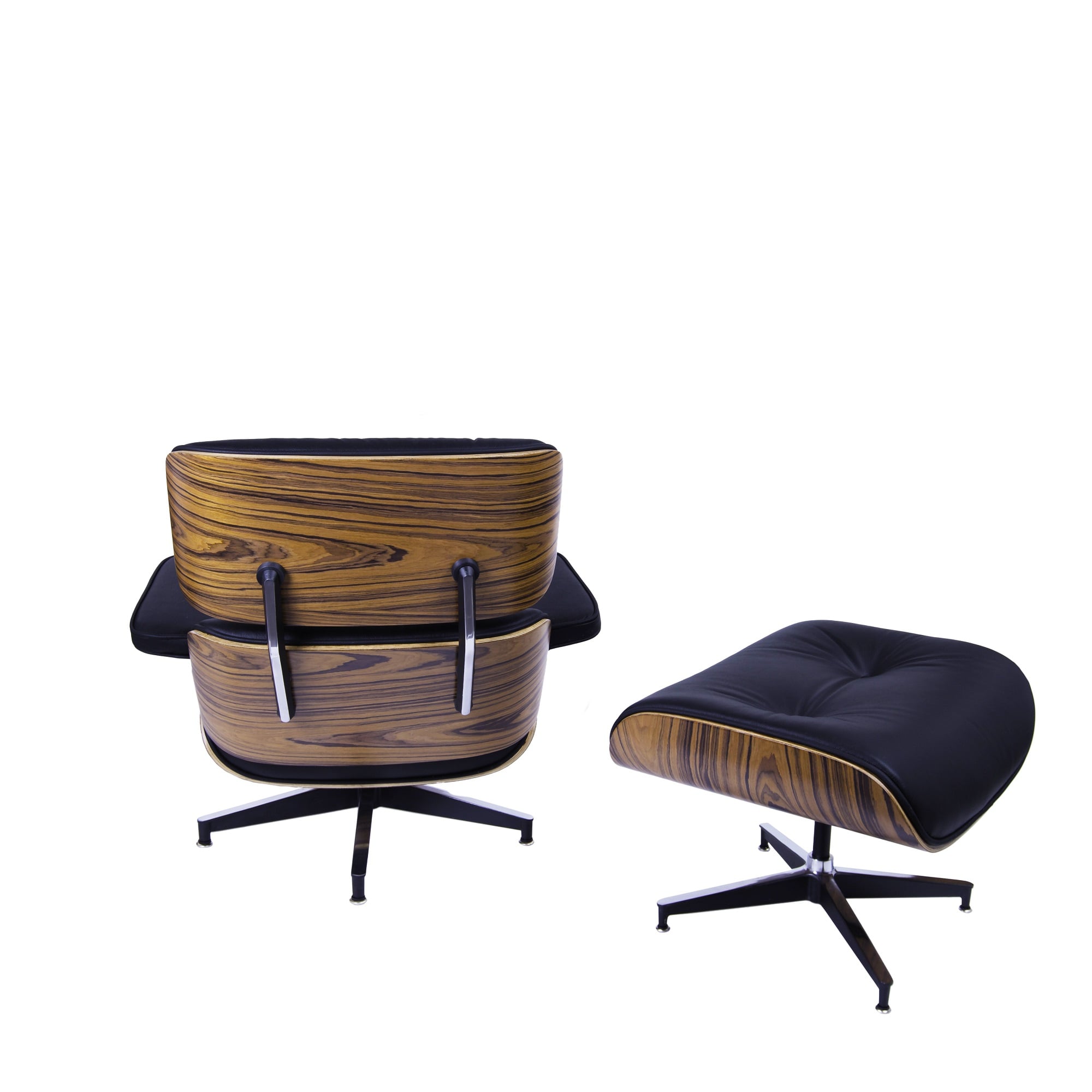 Charles Eames style, Armlehnensessel mit Hocker EA670 XL schwarz Palisander Schwarze Basis
