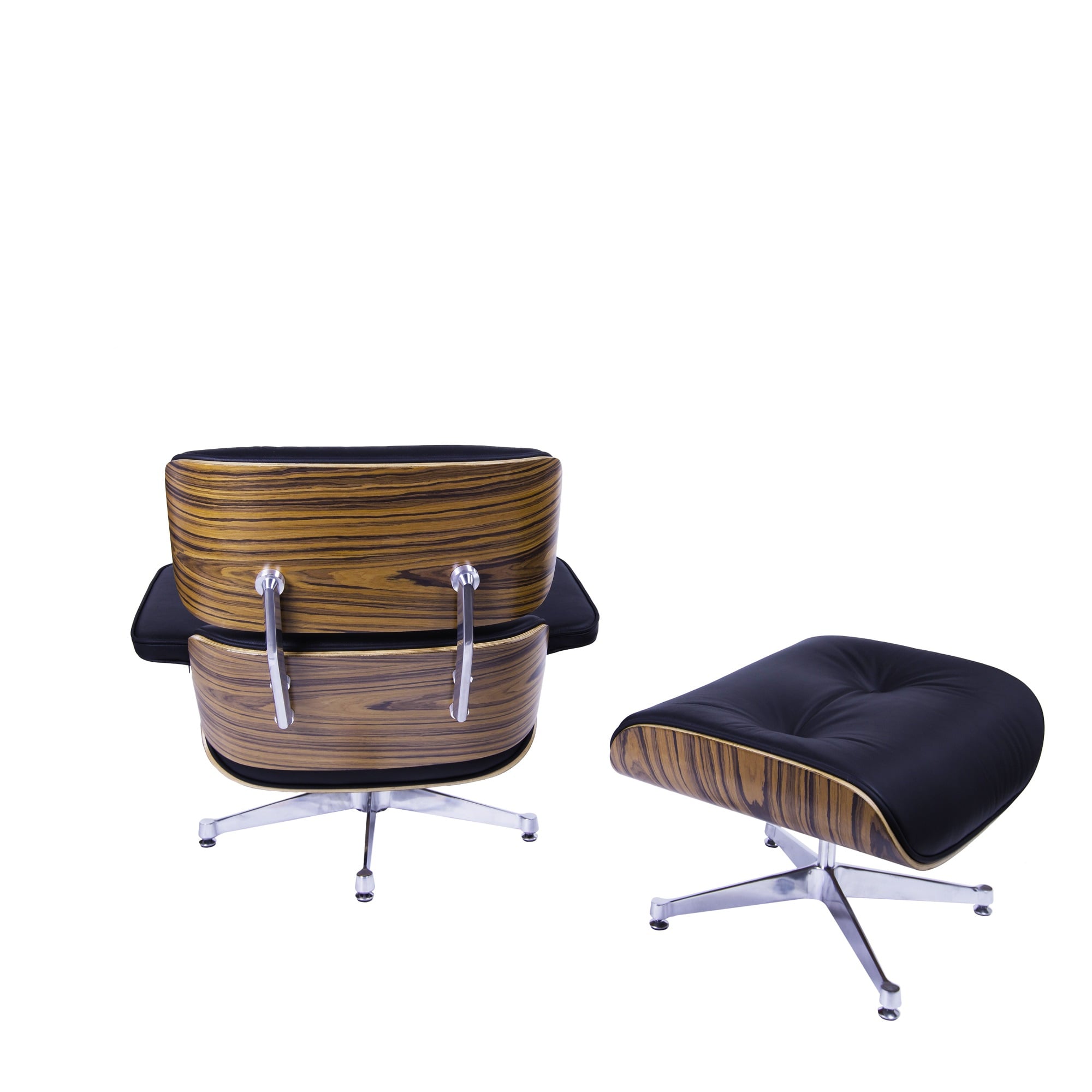 Charles Eames style, Armlehnensessel mit Hocker EA670 XL schwarz Palisander Polierte Base