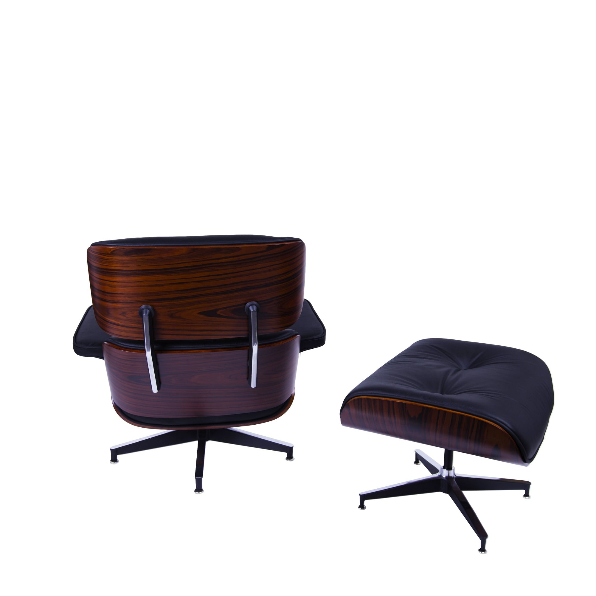 Charles Eames style, Armlehnensessel mit Hocker EA670 XL schwarz Rosenholz Schwarze Basis