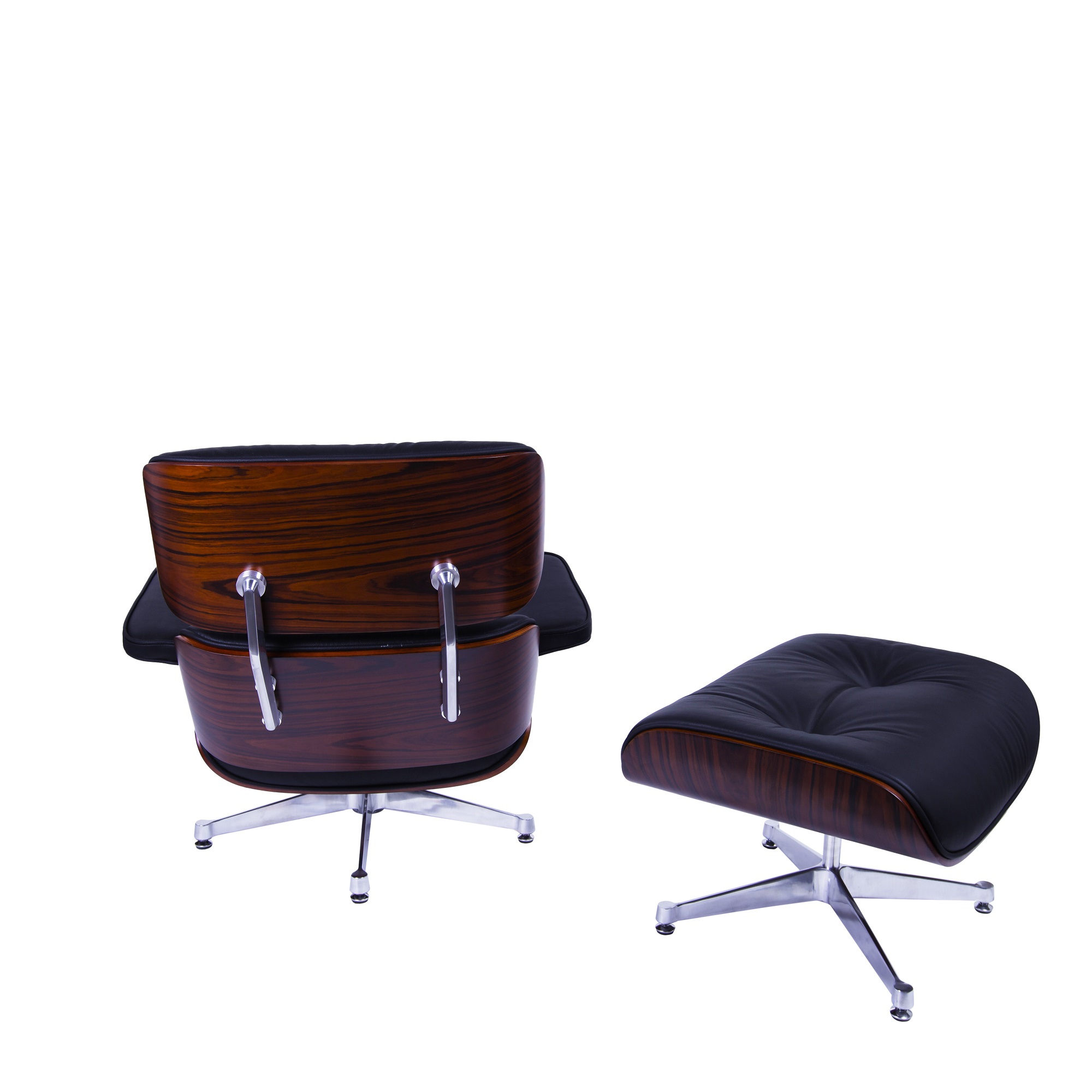 Charles Eames style, Armlehnensessel mit Hocker EA670 schwarz Rosenholz Polierte Base