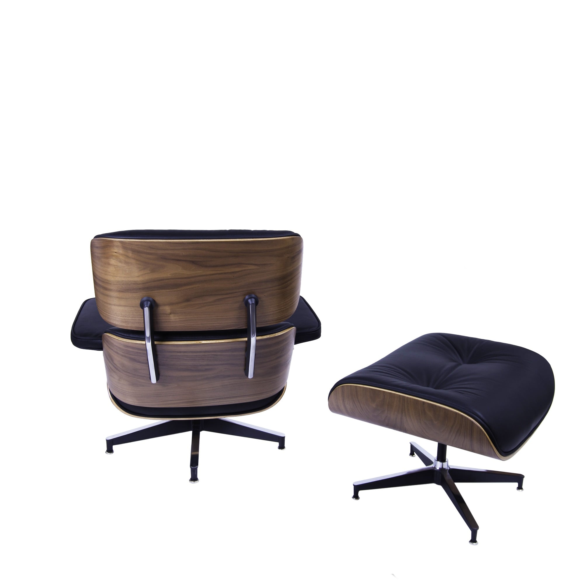 Charles Eames style, Armlehnensessel mit Hocker EA670 schwarz Nussbaum Schwarze Basis