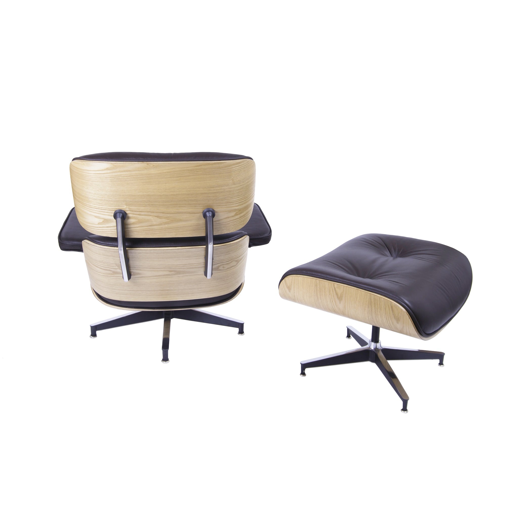 Charles Eames style, Armlehnensessel mit Hocker EA670 XL braun Eschenholz Schwarze Basis