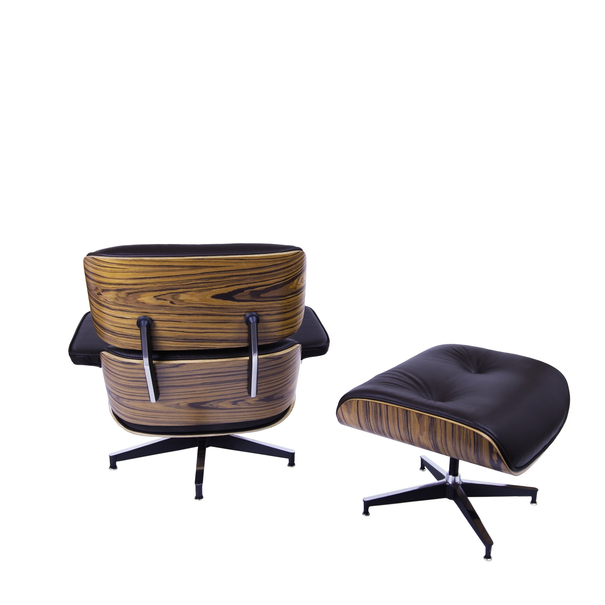 Charles Eames style, Armlehnensessel mit Hocker EA670 XL braun Palisander Schwarze Basis