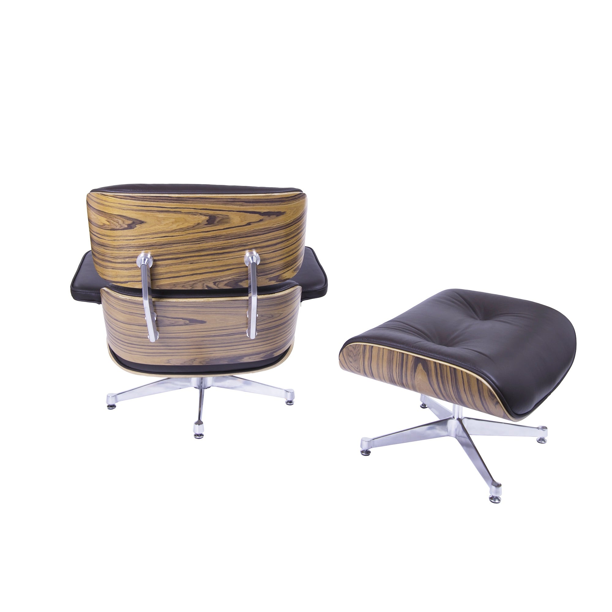 Charles Eames style, Armlehnensessel mit Hocker EA670 XL braun Palisander Polierte Base