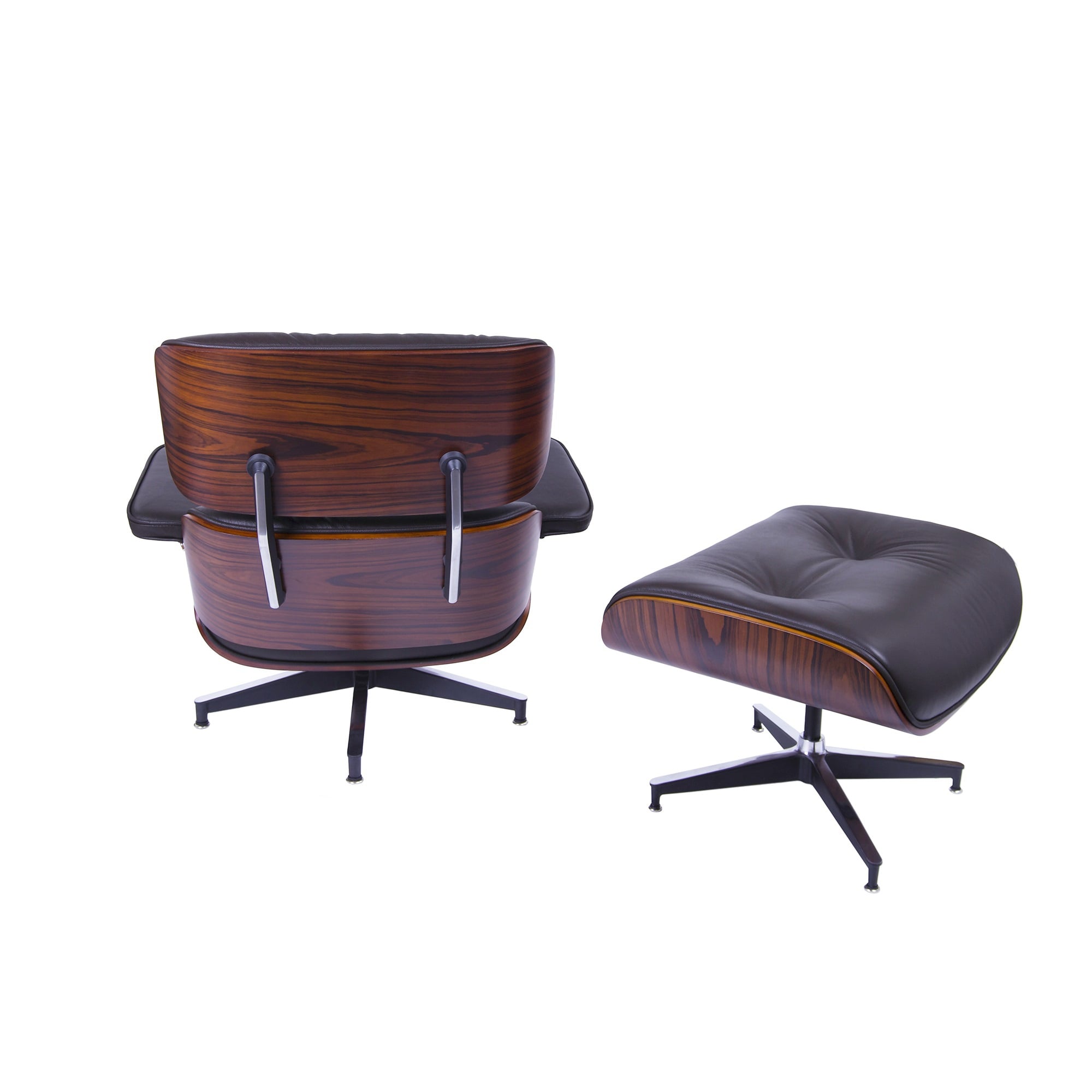 Charles Eames style, Armlehnensessel mit Hocker EA670 XL braun Rosenholz Schwarze Basis