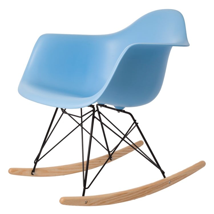 Charles Eames style, Schaukelstuhl RAR Base schwartz PP hellblau