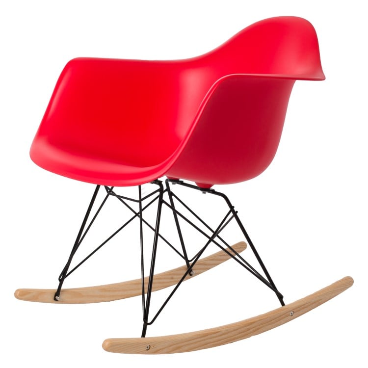 Charles Eames style, Schaukelstuhl RAR Base schwartz PP rot