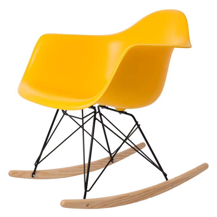 Charles Eames style, Schaukelstuhl RAR Base schwartz PP gelb