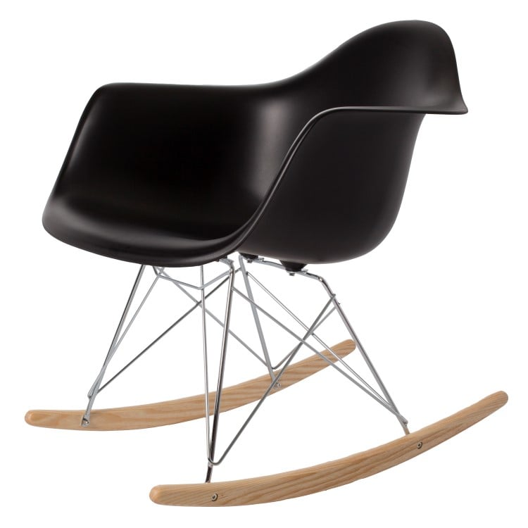 Charles Eames style, Schaukelstuhl RAR Base Chrom PP schwarz