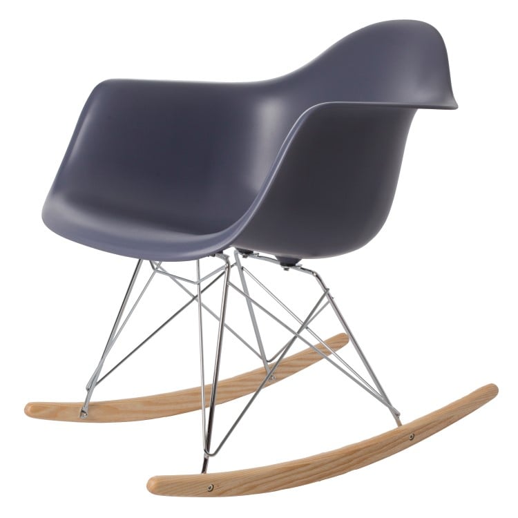 Charles Eames style, Schaukelstuhl RAR Base Chrom PP dunkelgrau