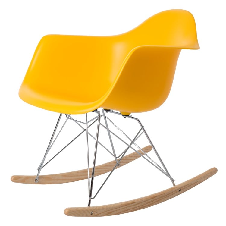 Charles Eames style, Schaukelstuhl RAR Base Chrom PP gelb