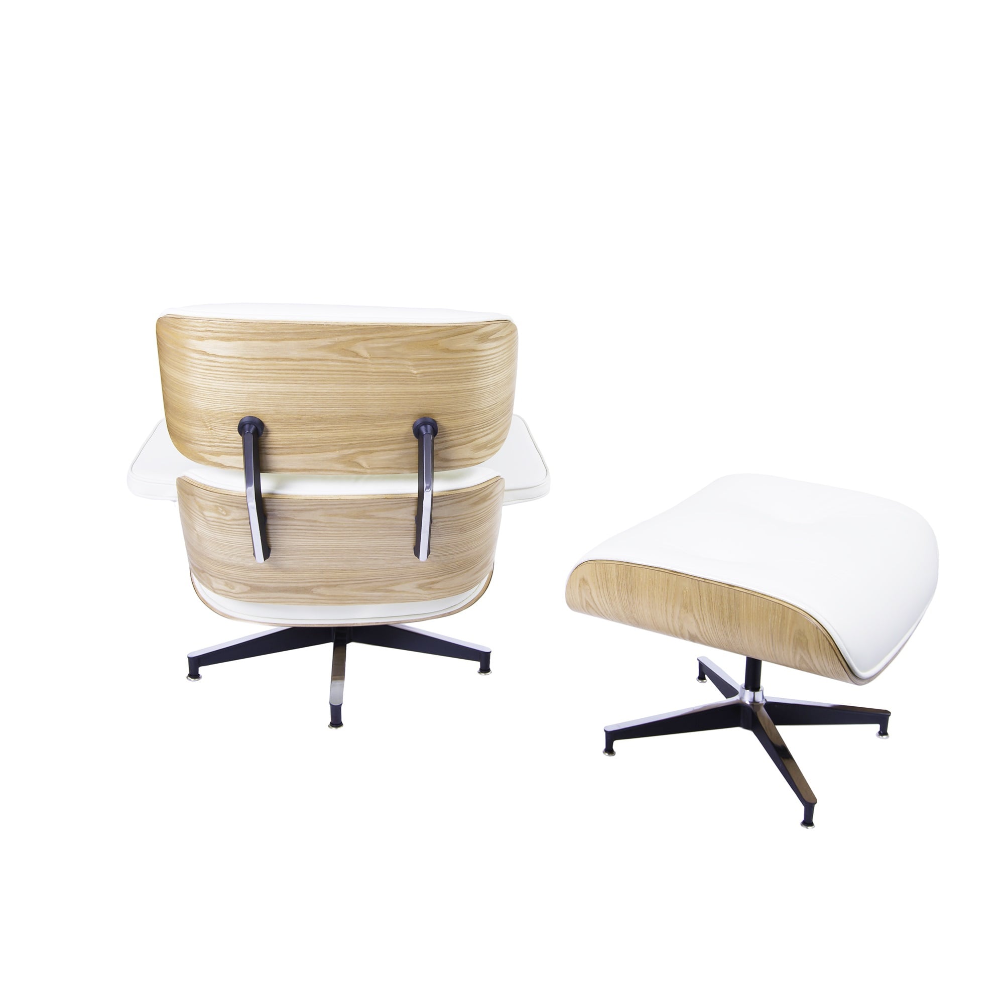 Charles Eames style, Armlehnensessel mit Hocker EA670 XL creme Eschenholz Schwarze Basis