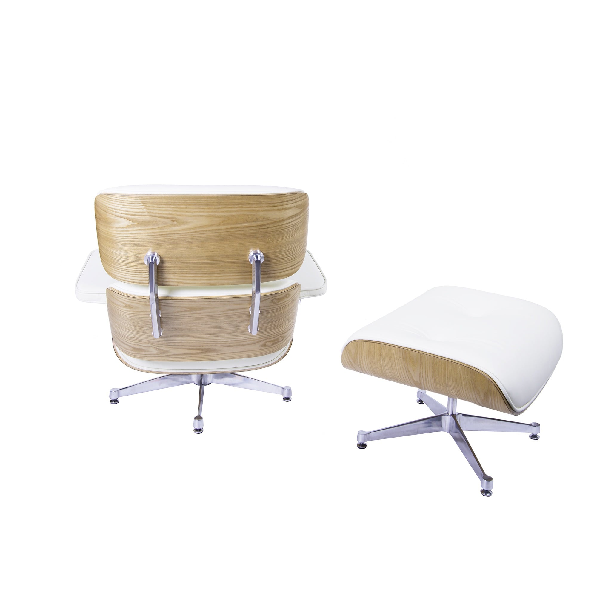 Charles Eames style, Armlehnensessel mit Hocker EA670 creme Eschenholz Polierte Base