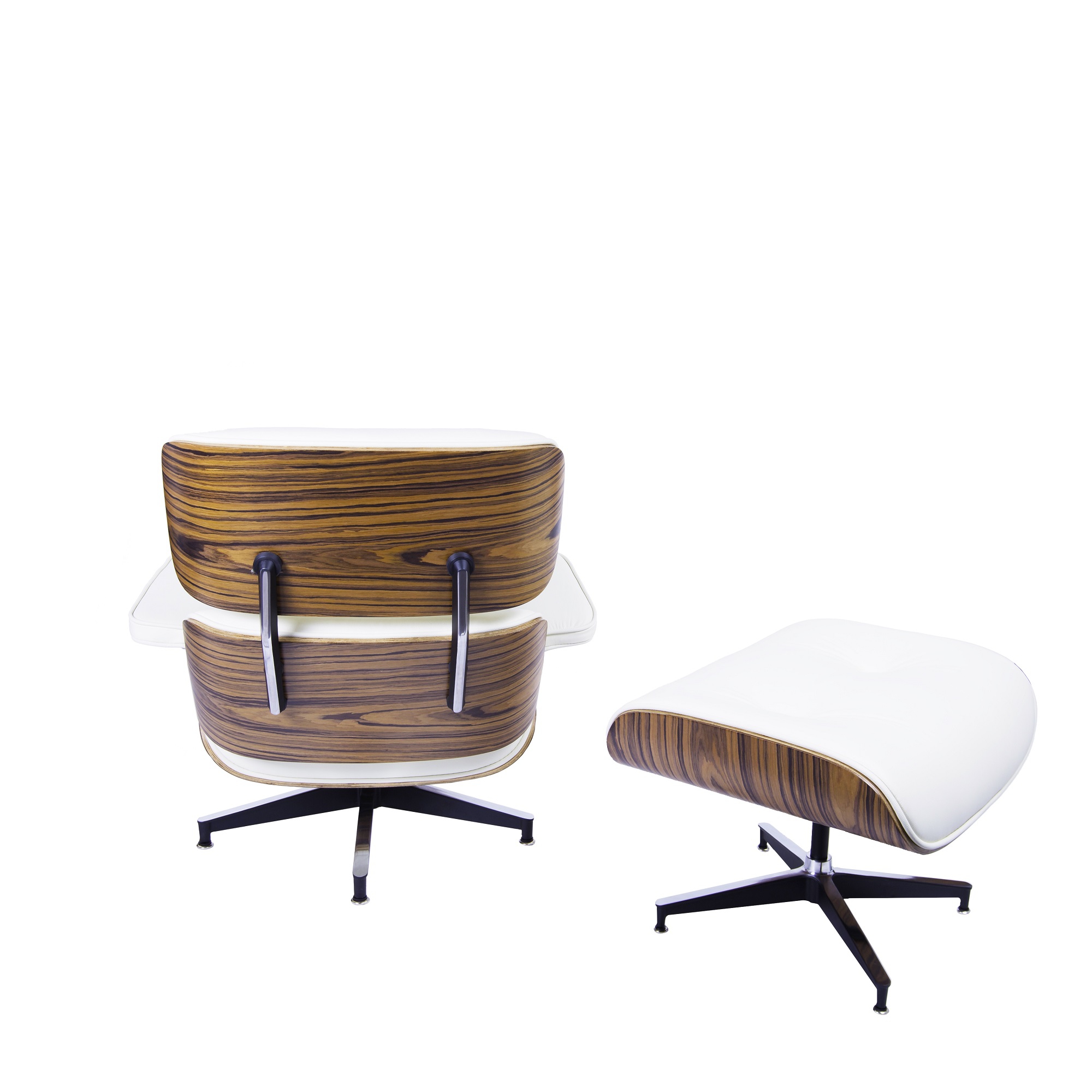 Charles Eames style, Armlehnensessel mit Hocker EA670 XL creme Palisander Schwarze Basis