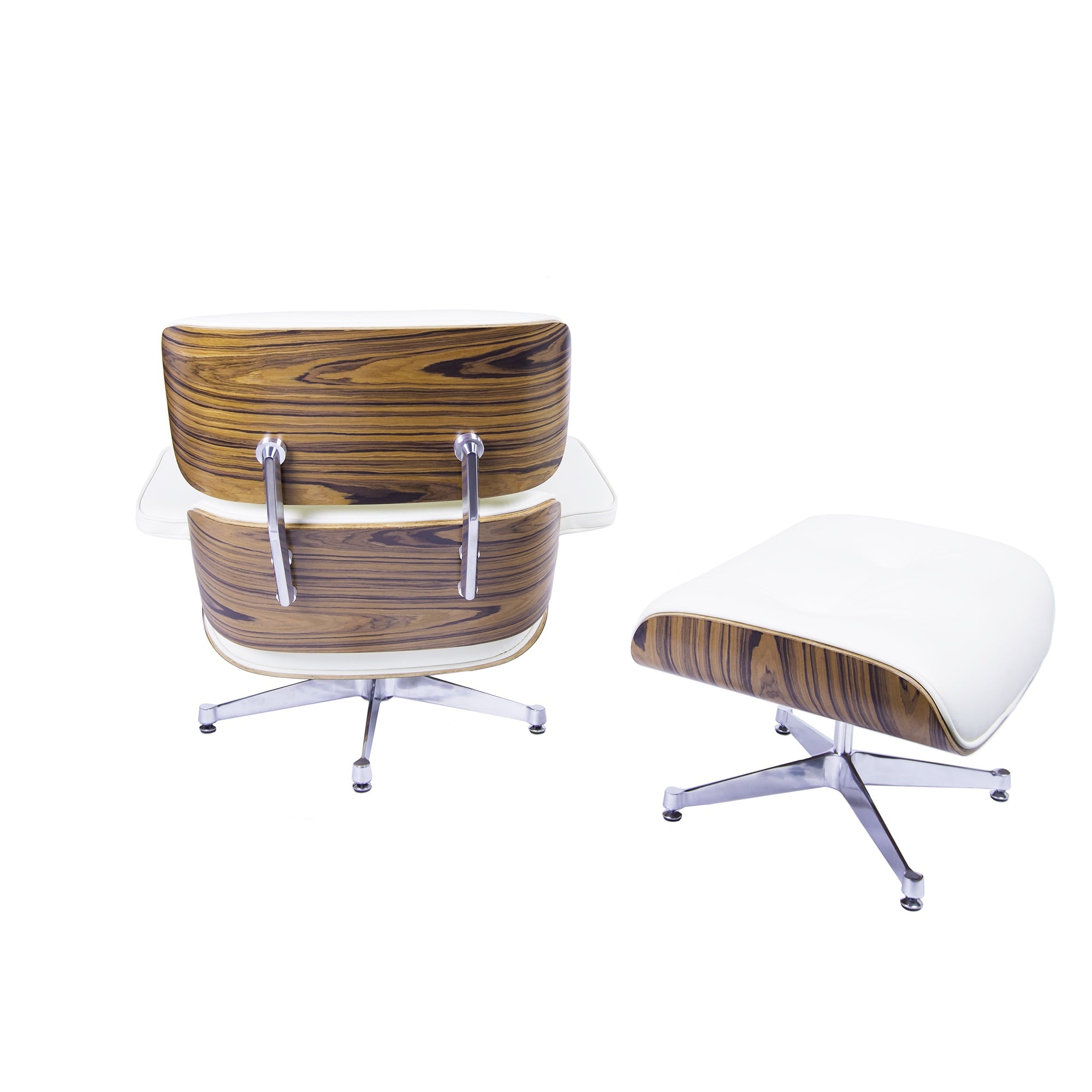 Charles Eames style, Armlehnensessel mit Hocker EA670 XL creme Palisander Polierte Base