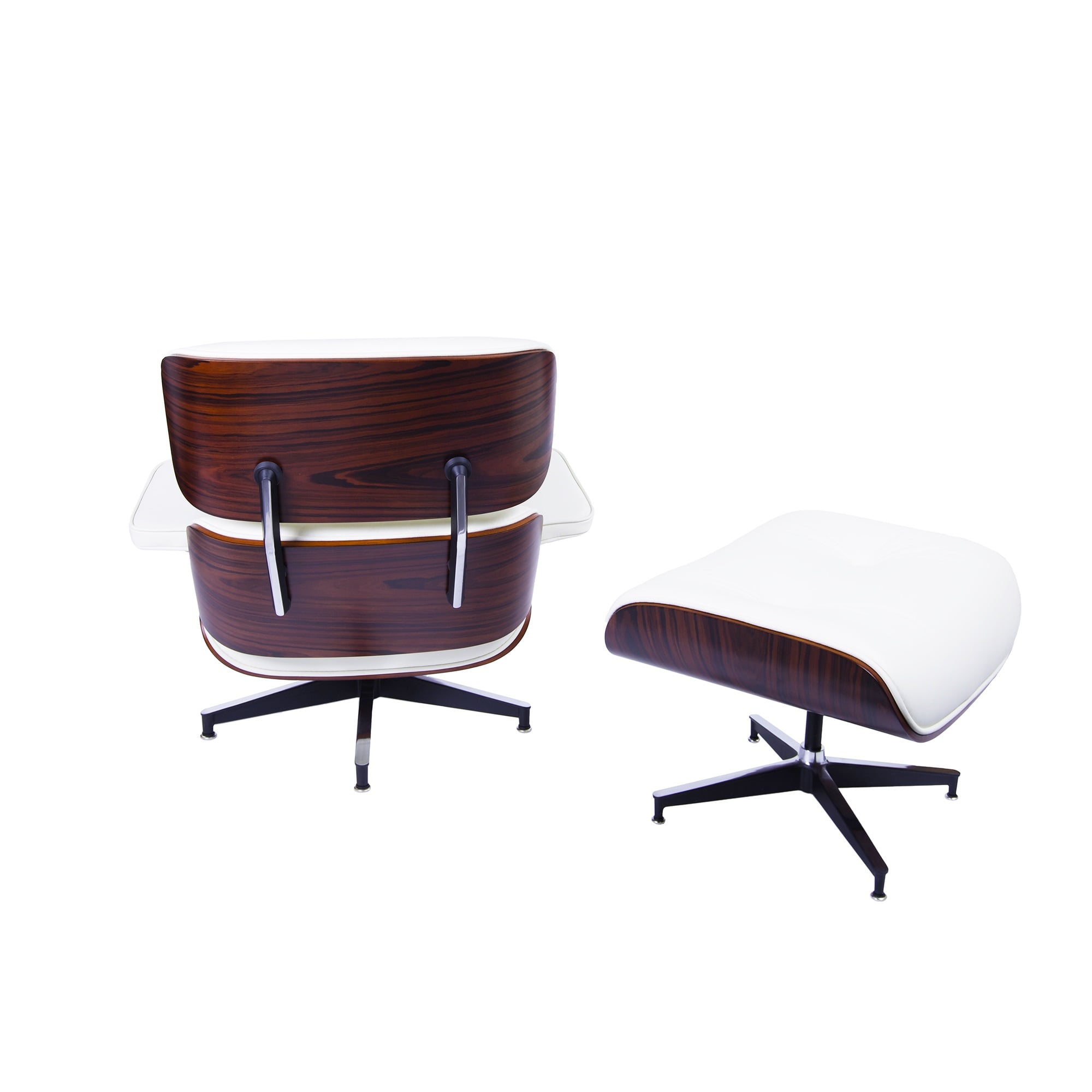 Charles Eames style, Armlehnensessel mit Hocker EA670 creme Rosenholz Schwarze Basis
