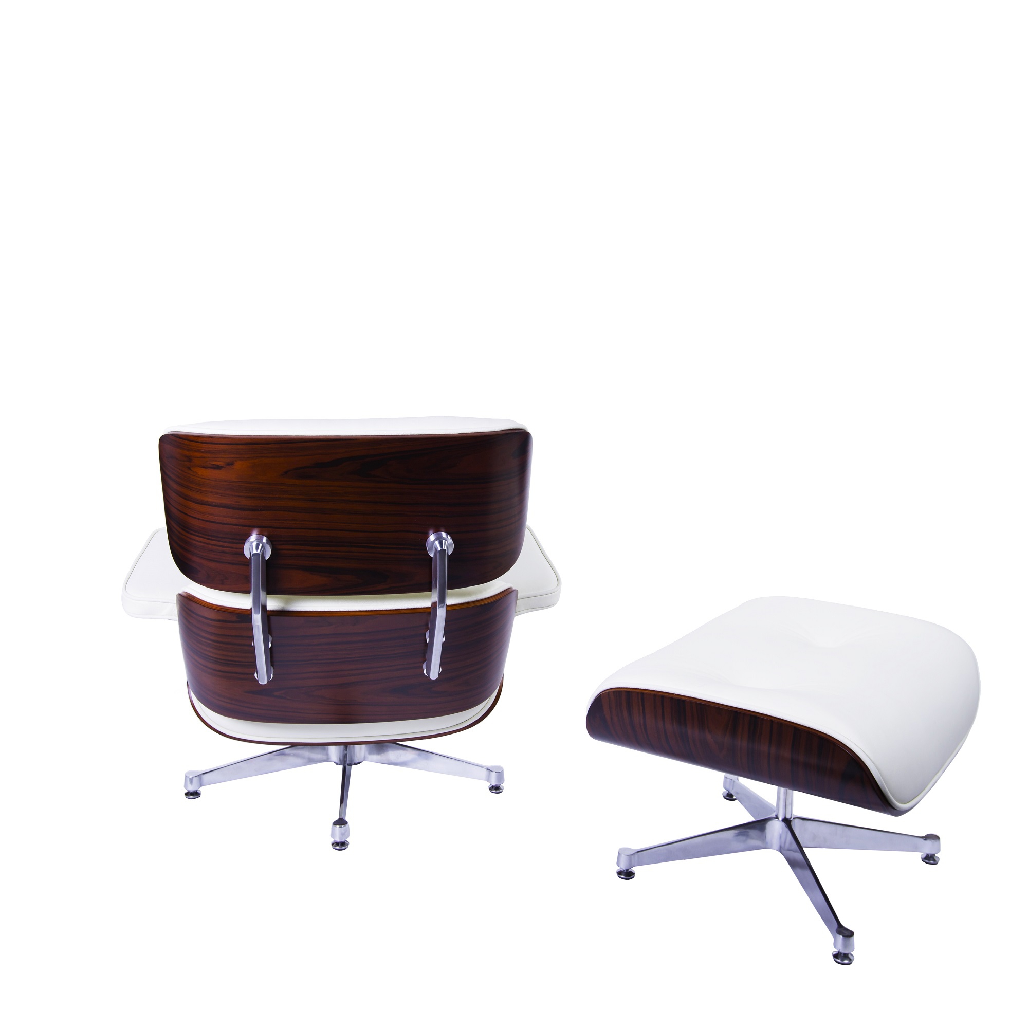 Charles Eames style, Armlehnensessel mit Hocker EA670 creme Rosenholz Polierte Base