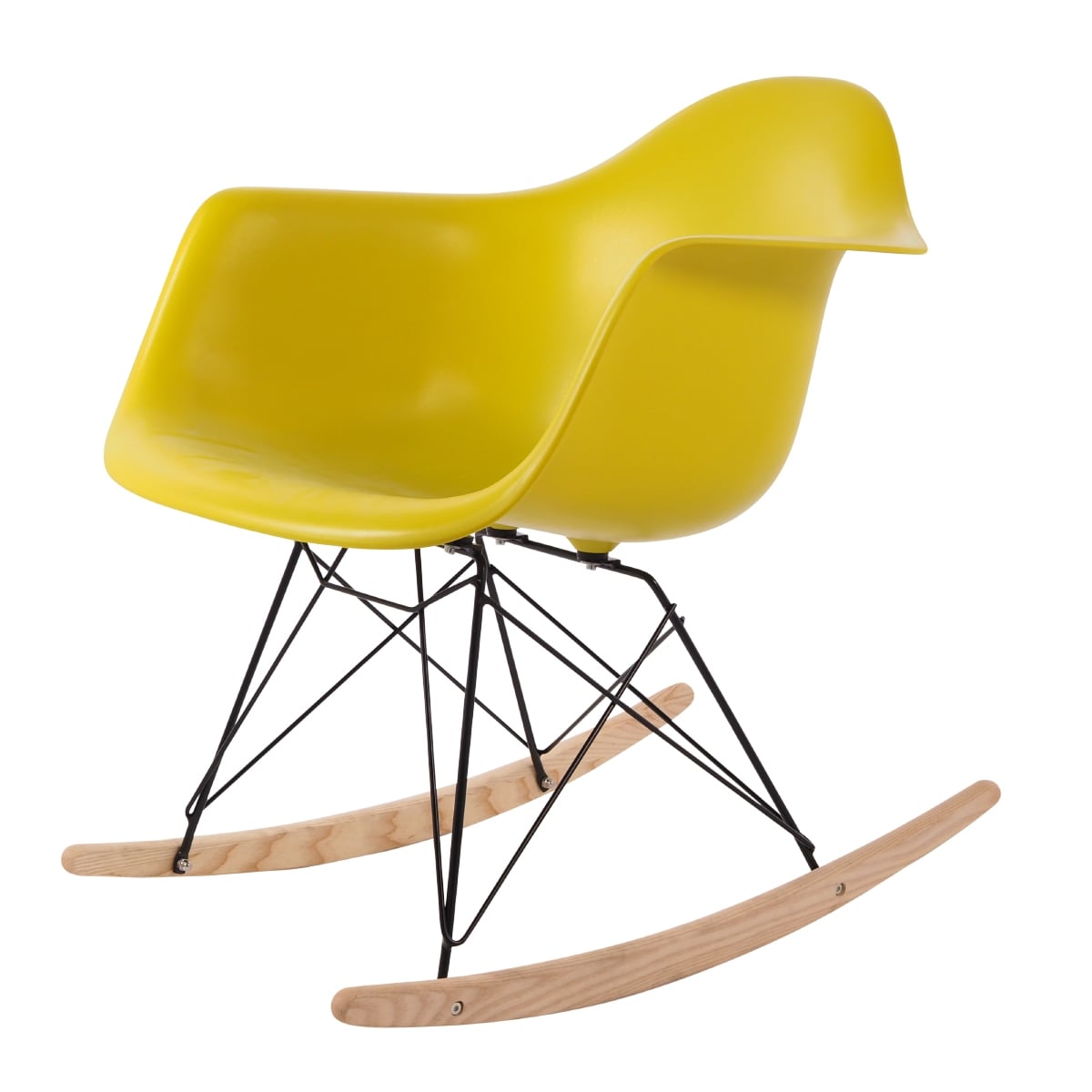 Charles Eames style, Schaukelstuhl RAR Base schwartz PP senf