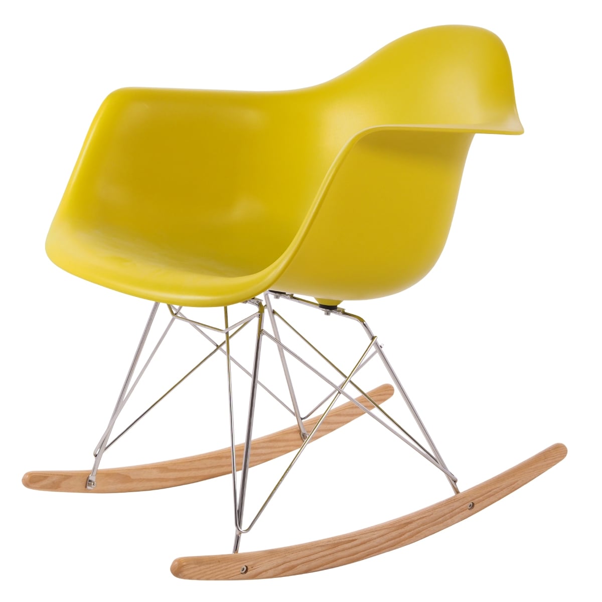 Charles Eames style, Schaukelstuhl RAR Base Chrom PP senf