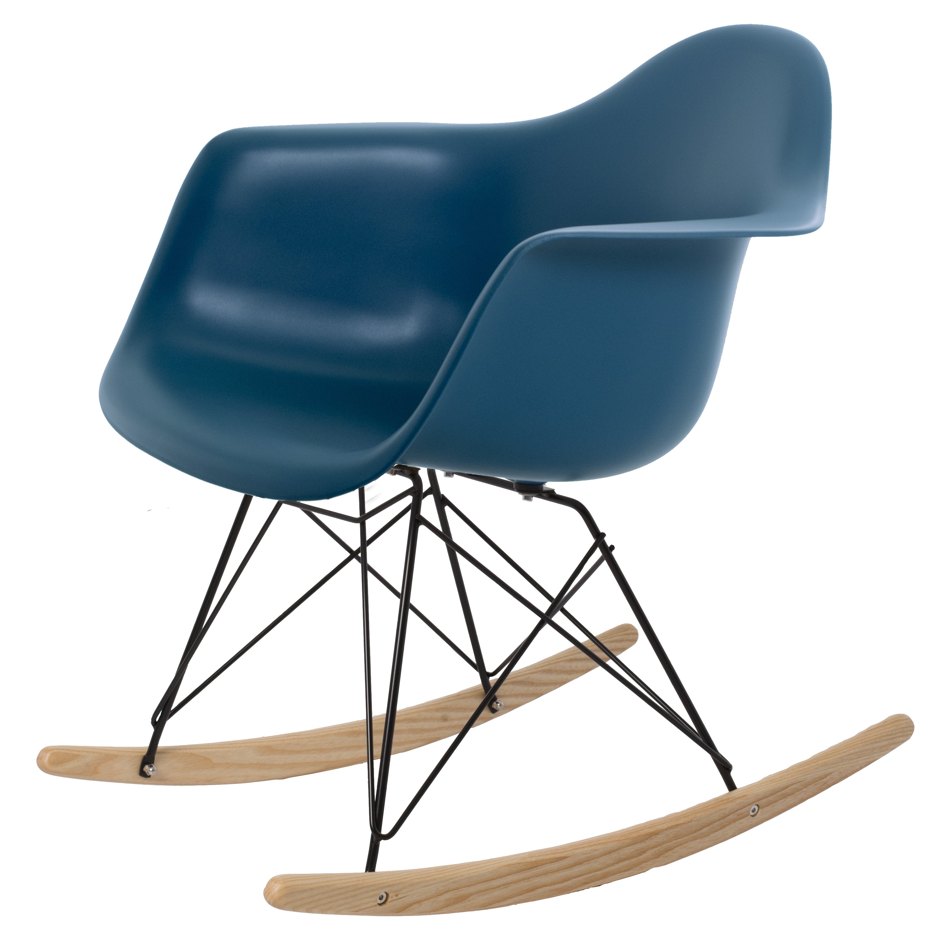Charles Eames style, Schaukelstuhl RAR Base schwartz PP ozeanblau