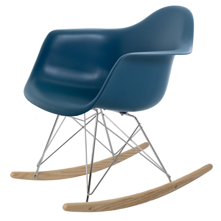 Charles Eames style, Schaukelstuhl RAR Base Chrom PP ozeanblau