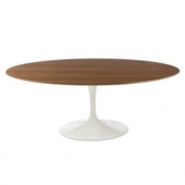 Eero Saarinen style, Esstisch Tulip Table Oval Platte Nussbaum Basis weiß
