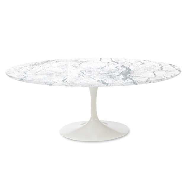 Eero Saarinen style, Esstisch Tulip Table Oval Top Marmor weiß Basis weiß