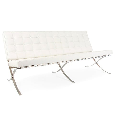 Ludwig Mies vd Rohe style, 3er-Sofa Barcelona Pavillion 3 seat sofa weiß
