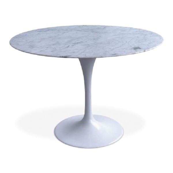 Eero Saarinen style, Esstisch Tulip Table 100cm Top Marmor weiß Basis weiß