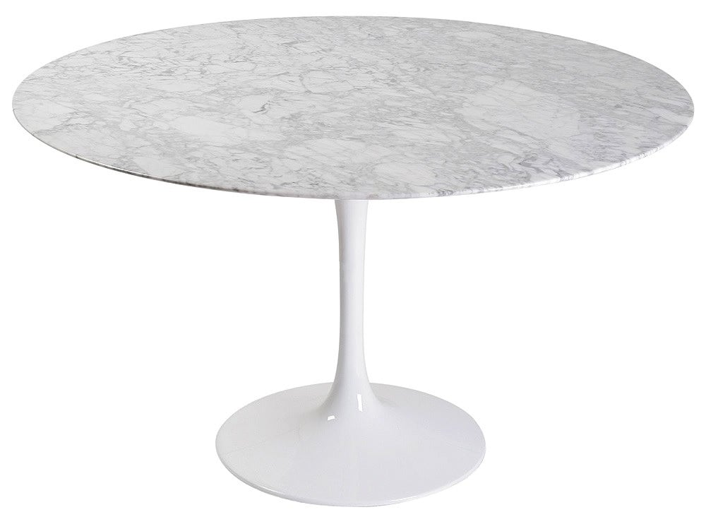 Eero Saarinen style, Esstisch Tulip Table 120cm Top Marmor weiß Basis weiß