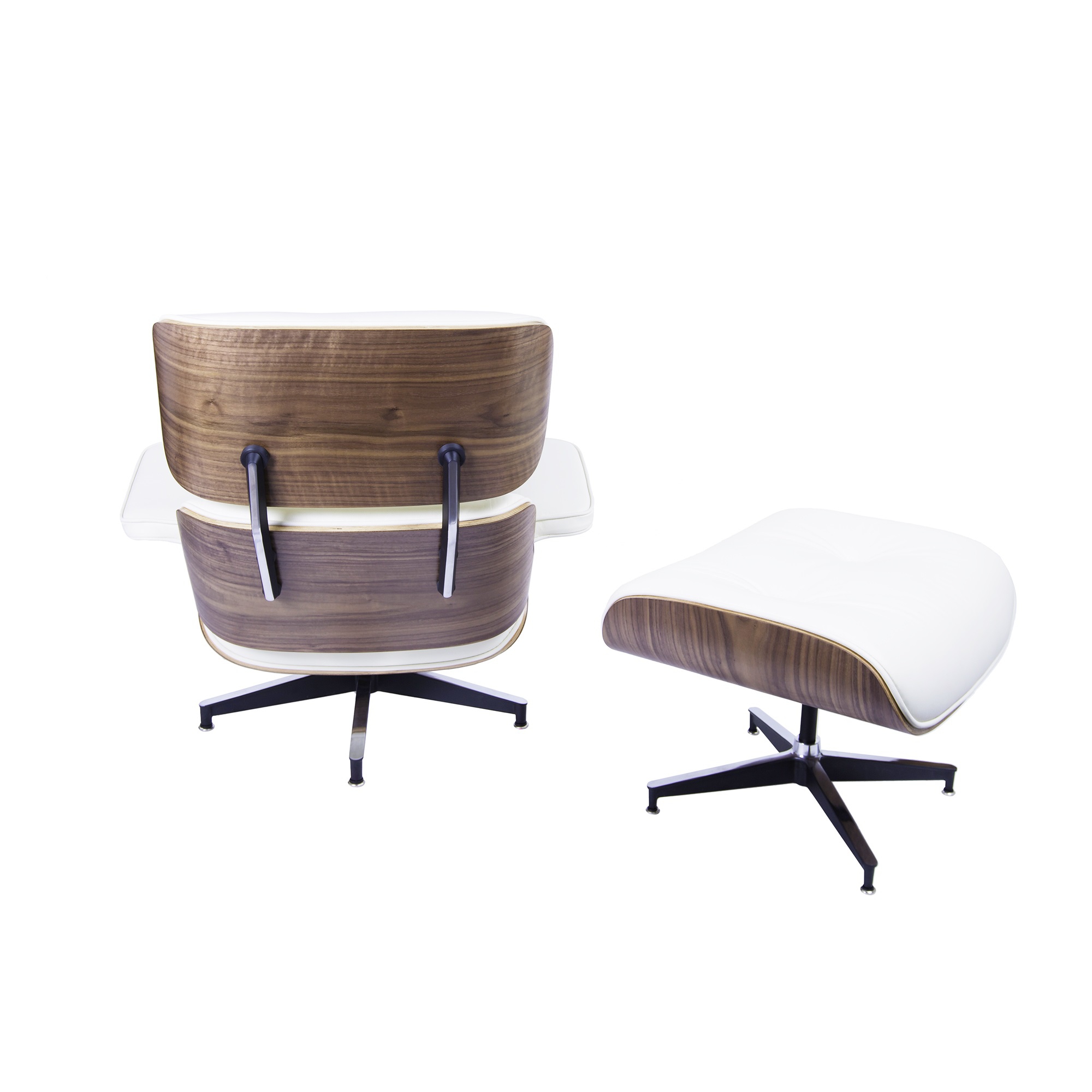 Charles Eames style, Armlehnensessel mit Hocker EA670 XL creme Nussbaum Schwarze Basis